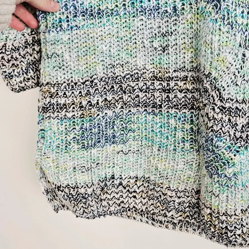 J Jill Marled Open Knit Tunic Sweater Size XL Cotton Blue Green Boho Winter Cozy